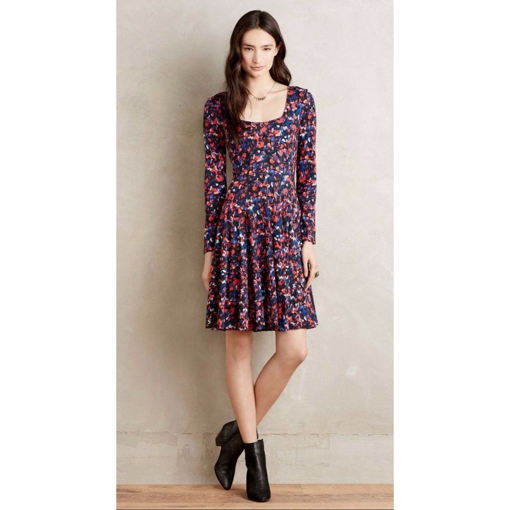 Anthropologie HD in Paris Size XS Saraid Dress Floral Fit Flare Skater Scoop